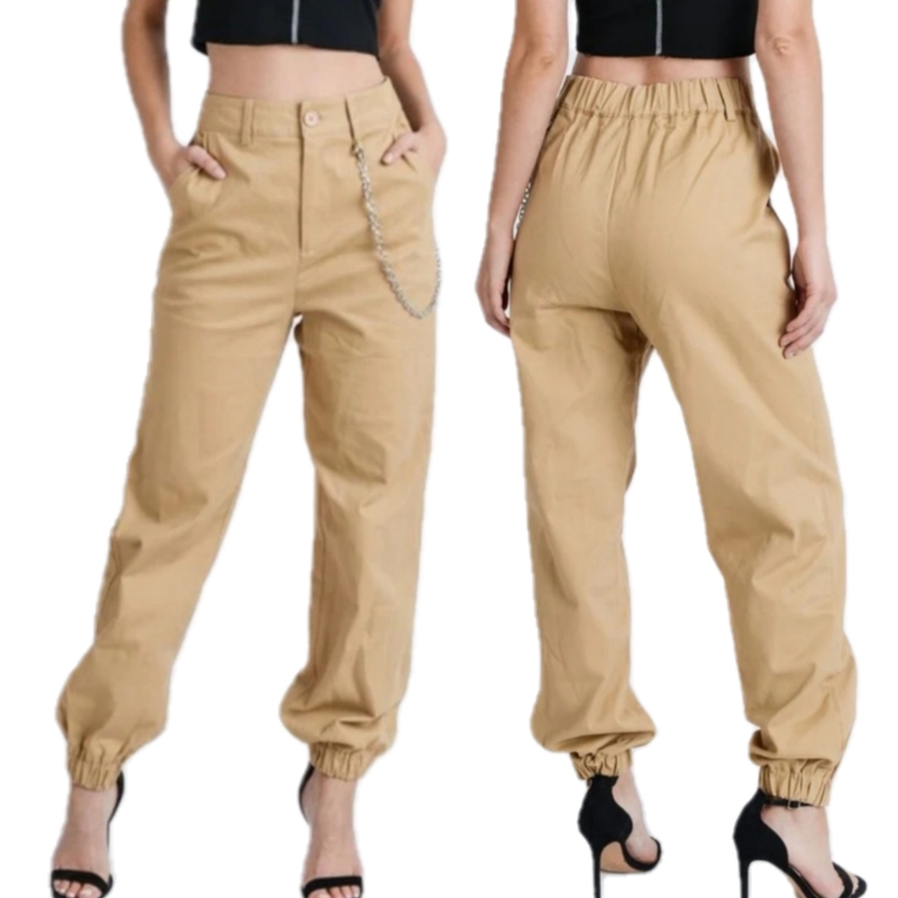 Tan Woven Chain Joggers